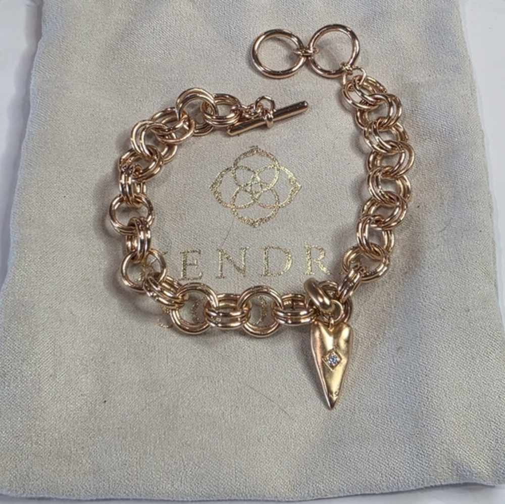 Kendra Scott Heart‎ Charm Bracelet Rose Gold Toggle Clasp CZ Accent